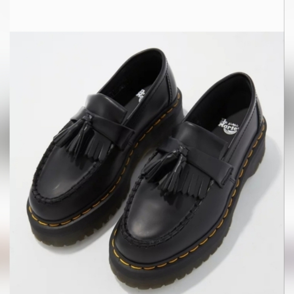 Dr. Martens Leather Adrian Quad Black Shoes with Tassels Sz-6